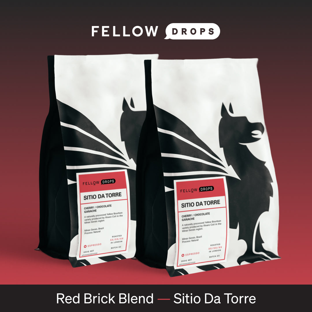 Two Square Mile Coffee Sets from Fellow on a red and black background.