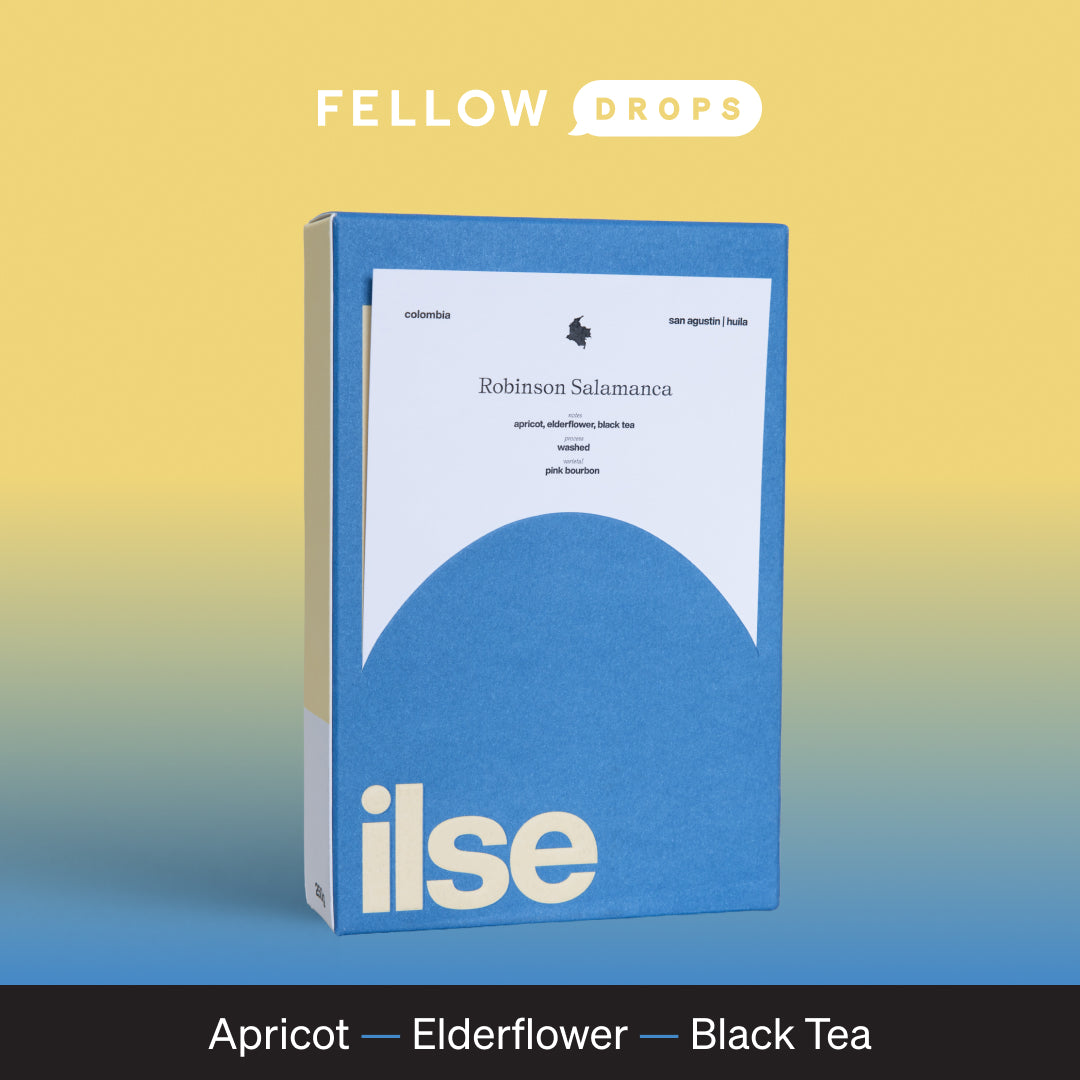 A blue box of ILSE Coffee Robinson Salamanca with notes of apricot, elderflower, and black tea.