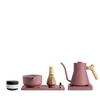The Kettle + Matcha Kit by Fellow: pink kettle, whisk, bowl, scoop, tea tin, and tray.