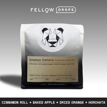 A bag of Esteban Zamora Cinnamon Anaerobic by Black & White, notes of cinnamon roll, apple, orange.