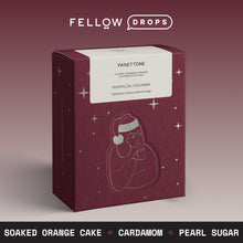 Burgundy Fellow box of Panettone coffee with festive design and white front label.
