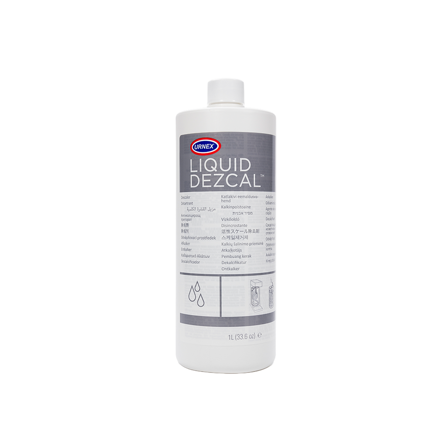 Pasquini Coffee Co. Dezcal Liquid Descaler 1L for coffee machines, gray and white label. - media