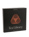 Black square Dona Tea Library box with an orange geometric graphic, holding Assam and oolong tea.