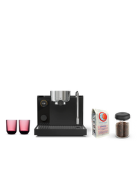 Fellow Mother's Day Bundle: black espresso machine, glasses, coffee bag & storage jar.