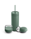 Fellow Carter 3-in-1 Lid System: matte green coffee tumbler with straw, three gift lids.