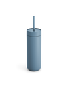 The Fellow Carter Cold Tumbler is blue and comes with a lid and straw.