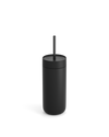 Fellow Carter Cold Tumbler in matte black with lid and straw on a white background.