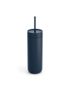 Fellow Carter Cold Tumbler in dark blue with lid and straw on a plain white background.