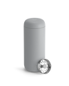 A matte gray Fellow Carter Move Mug with removable strainer on a white background.
