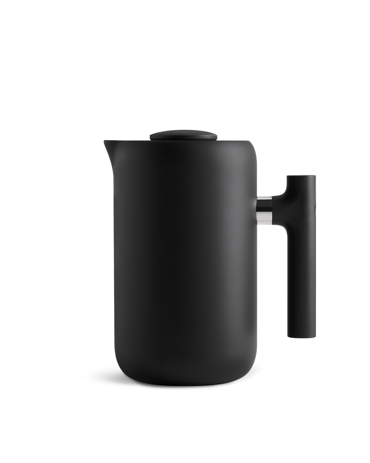 Fellow Clara French Press: matte black, vacuum insulated, mesh filter, side handle.
