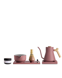 Fellow The Kettle + Matcha Kit: pink bowl, kettle, whisk, tray, scoop & matcha tin.