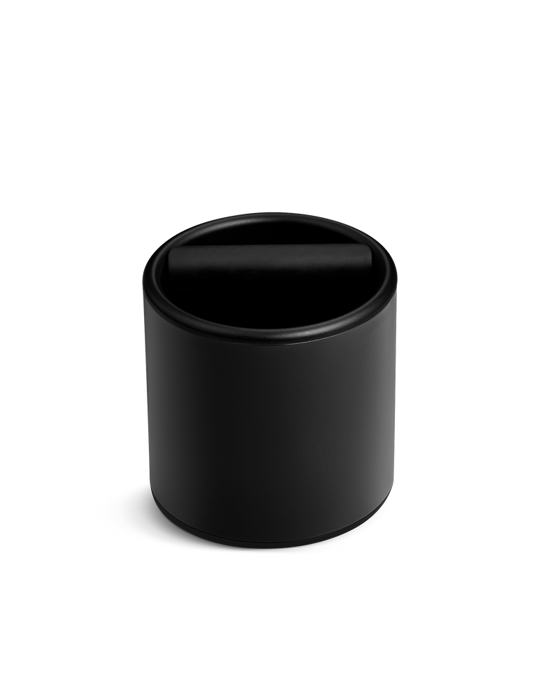 Fellow Espresso Knock Box with silicone bar, black, shown on a plain white background.