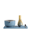 Fellow Matcha Set with handmade ceramic bowl and bamboo whisk on a white background.
