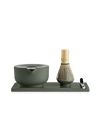 Fellow Matcha Set in Woodland: bowl, whisk, spoon & tray for authentic matcha prep.