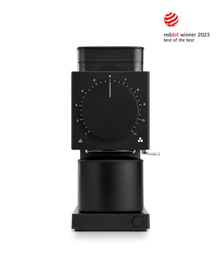 Fellow Ode Brew Grinder Gen 2 in matte black, with large dial and anti-static tech, Red Dot 2023.