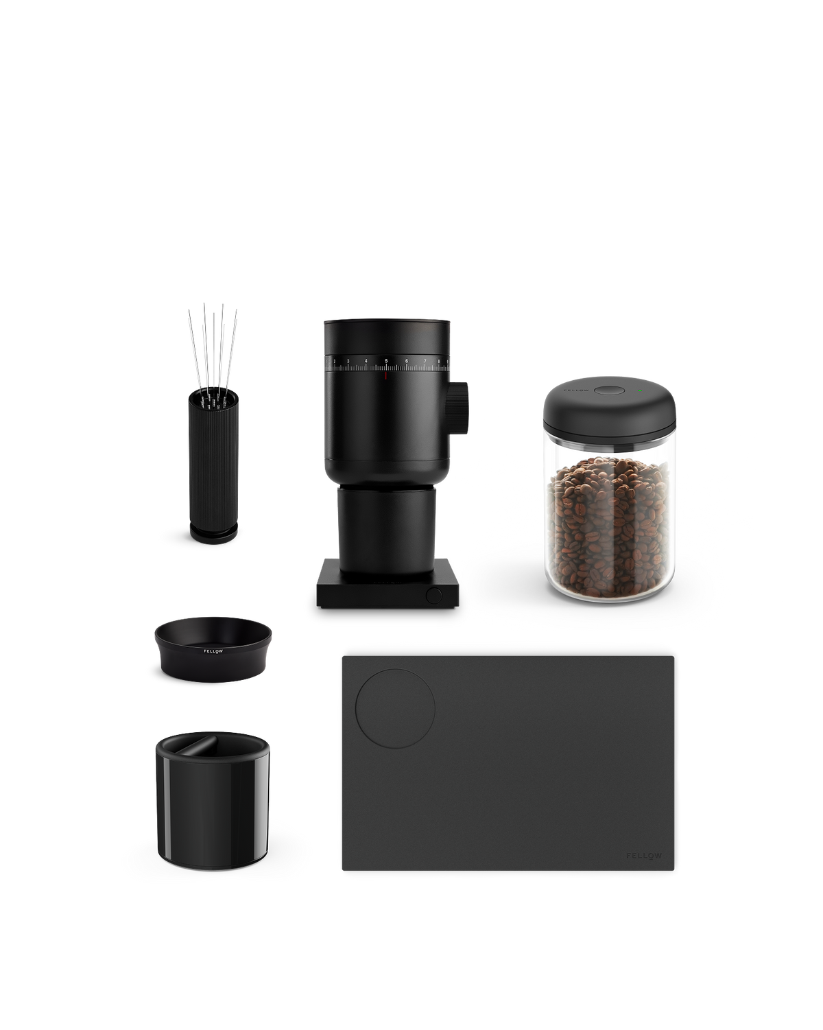 Fellow Opus 2 + Espresso Accessories Bundle: grinder set with jar for consistent espresso.