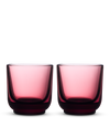 Two rounded, transparent Pirch Espresso Glasses by Fellow on a white background.