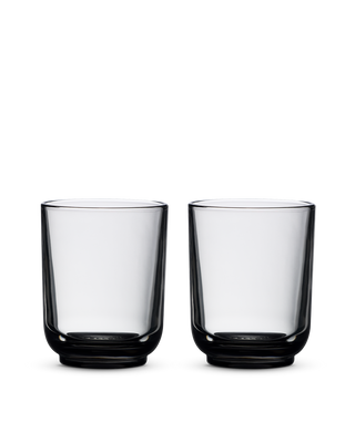 Two clear Pirch Espresso Glasses by Fellow on a plain white background.