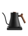 Fellow Stagg EKG electric kettle: fast heating, black finish, wooden handle, matching base.