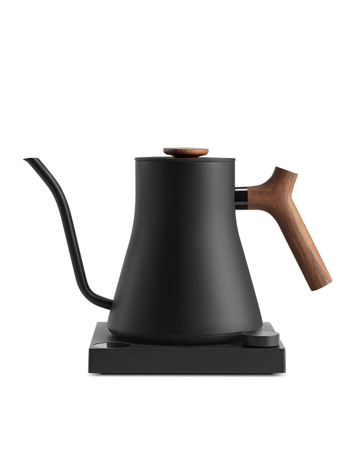 Refurbished Fellow Rebrew Stagg EKG Pro Electric Kettle with wooden handle, white background.