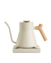 Fellow Stagg EKG Electric Kettle: fast-heating, matte, long spout, with wooden handle.