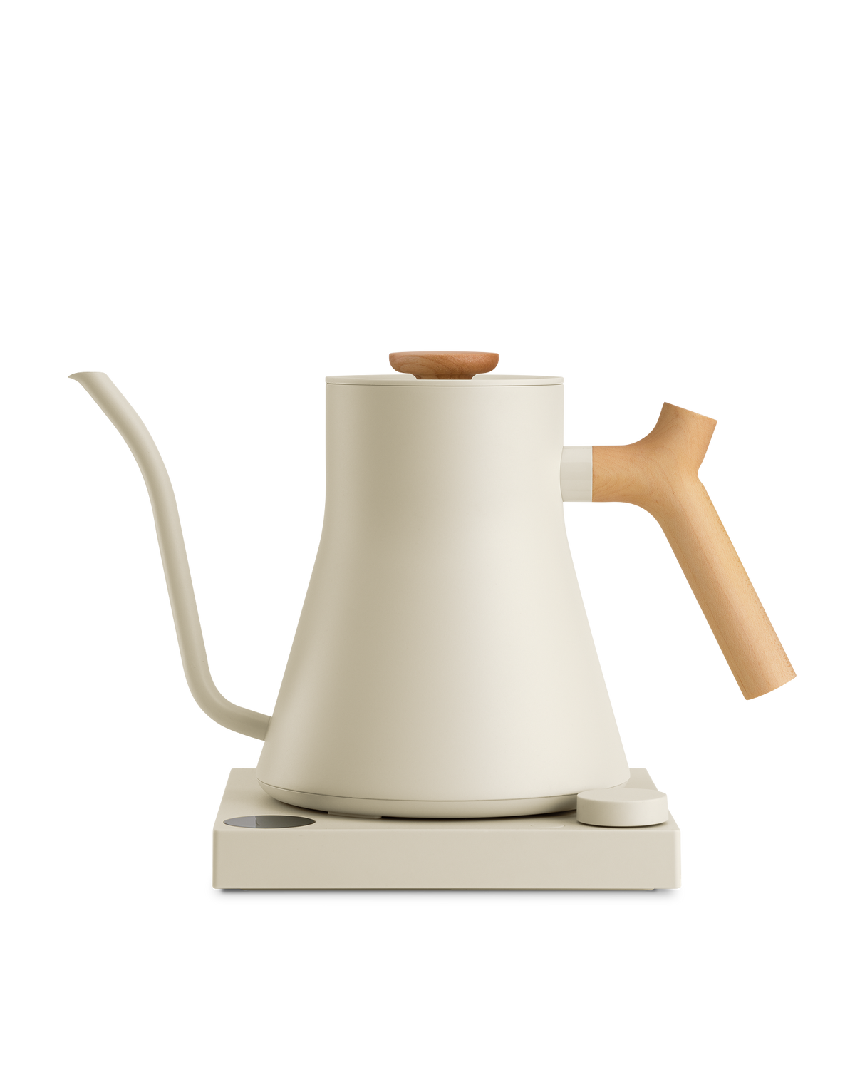 Fellow Stagg EKG Electric Kettle: fast-heating, matte, long spout, with wooden handle.