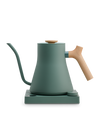 Fellow Stagg EKG matte green kettle, wood handle, temp control, matching electric base.
