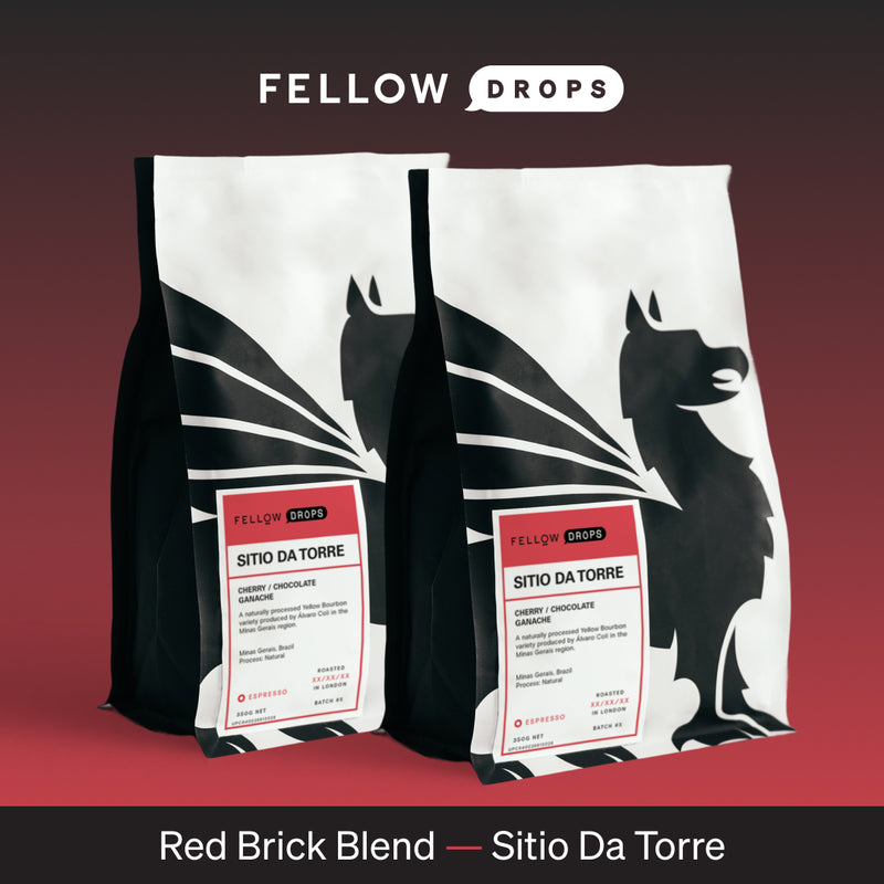 Two Square Mile Coffee Sets from Fellow on a red and black background.