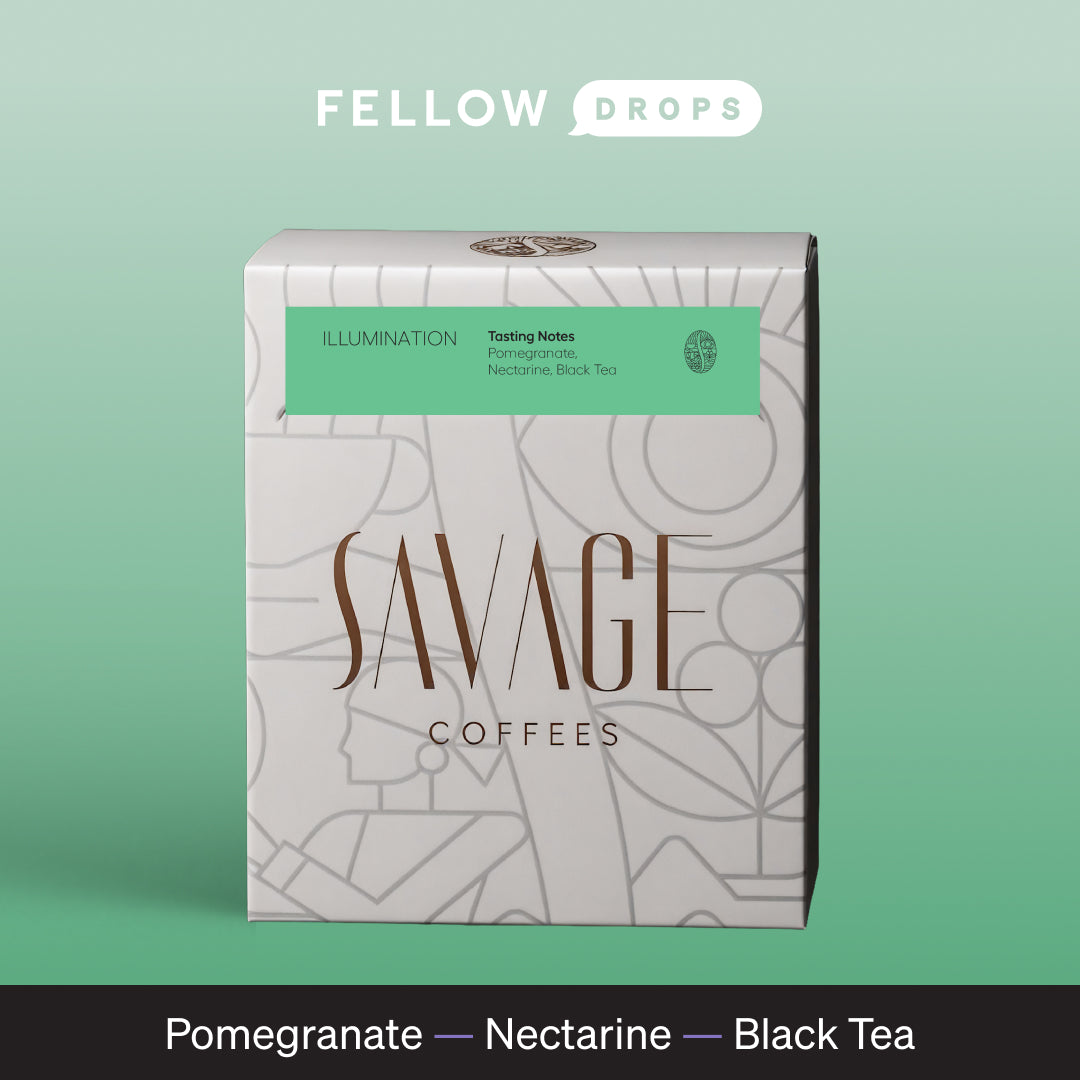 Savage Coffees Illumination: coffee with pomegranate, nectarine, and black tea notes.