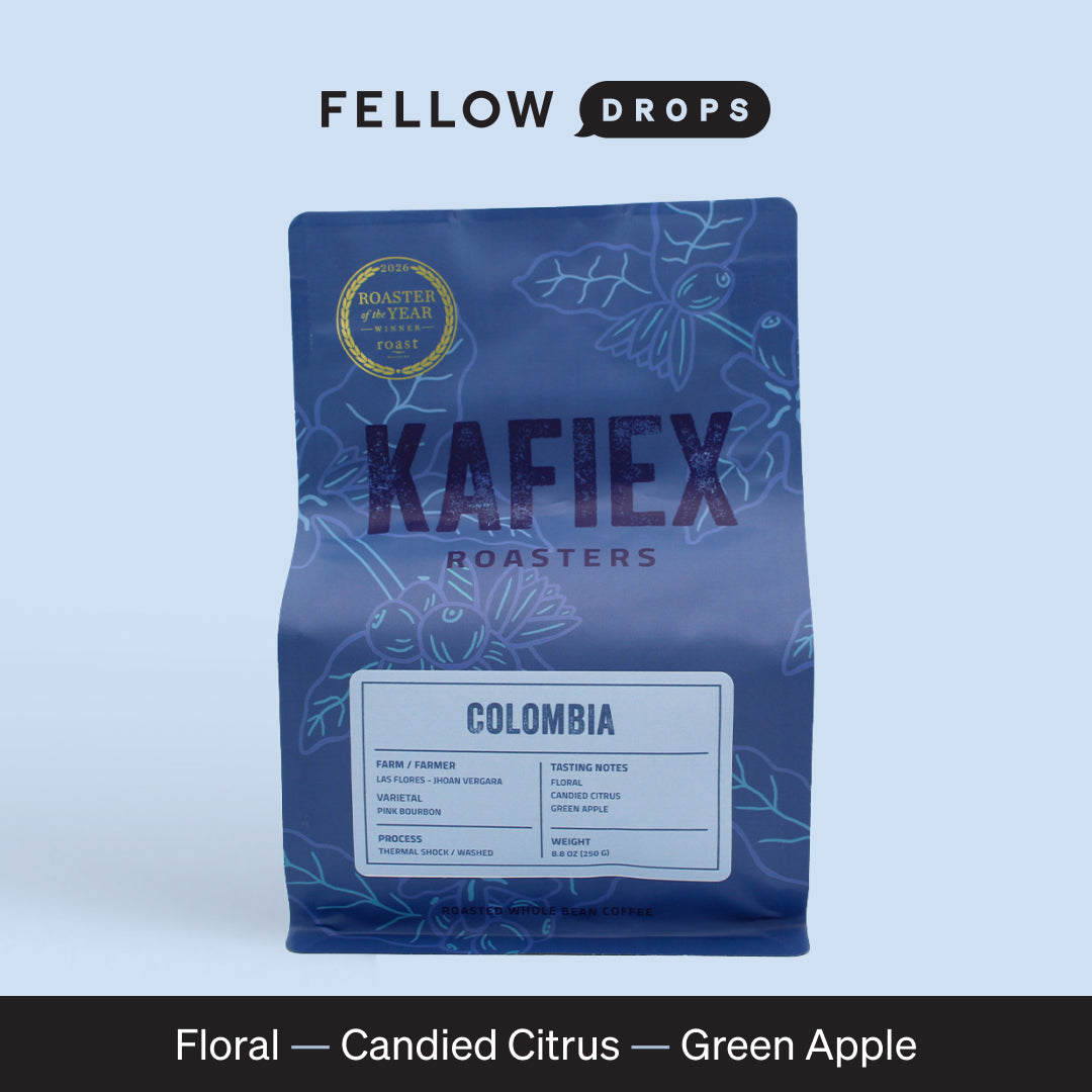 A bag of Jhoan Vergara Pink Bourbon coffee from Las Flores farm with tasting notes.