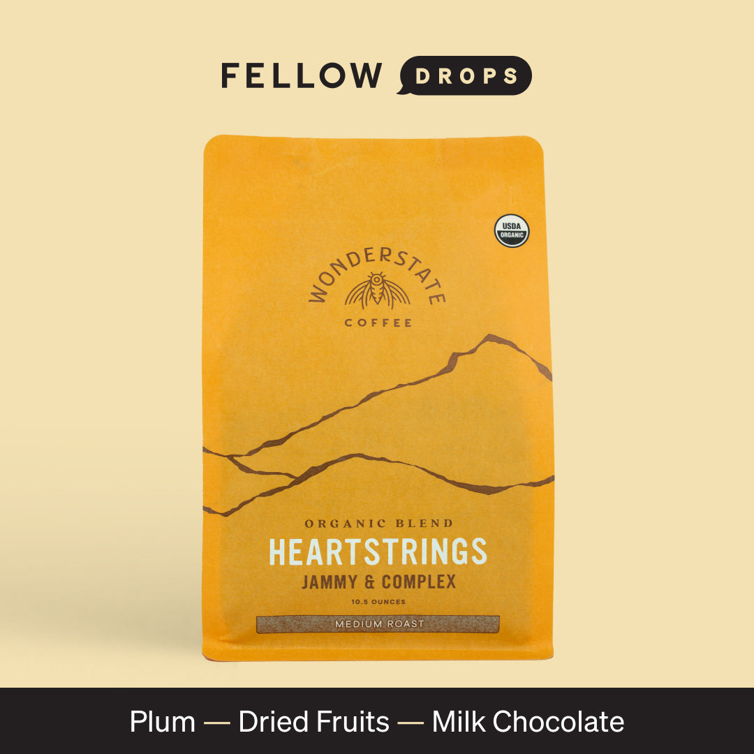 Yellow Wonderstate Coffee Heartstrings bag of organic, natural medium roast Ethiopian coffee.
