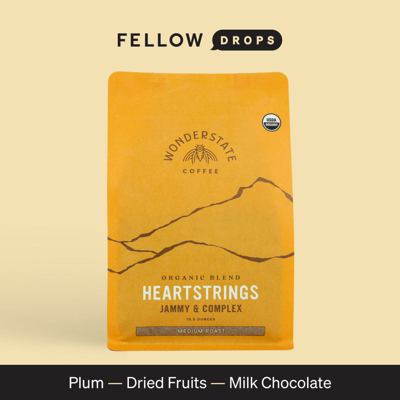 Yellow Wonderstate Coffee Heartstrings bag of organic, natural medium roast Ethiopian coffee.