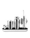 A stainless steel Fellow Mixology Set on an oval tray.