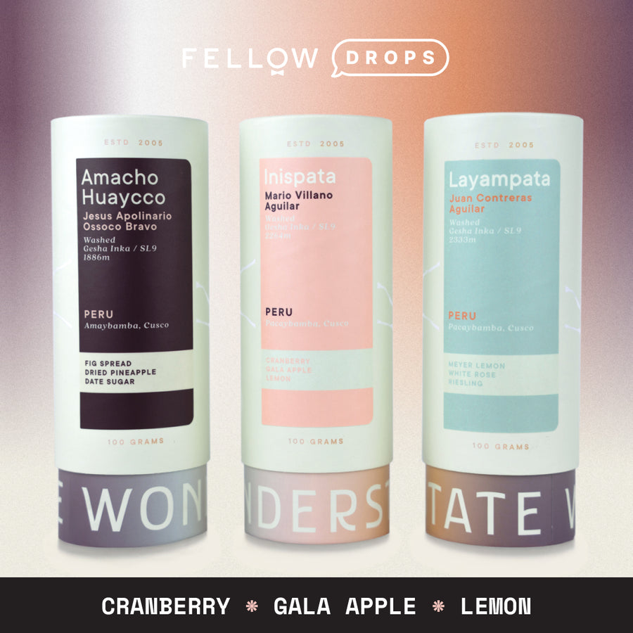 Wonderstate Coffee Gesha Inka Three Pack: three colorful Cusco Peru canisters. - media