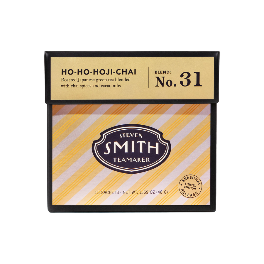 Box of Smith Teamaker Ho-Ho-Hoji-Chai, a lightly caffeinated hojicha chai. - media