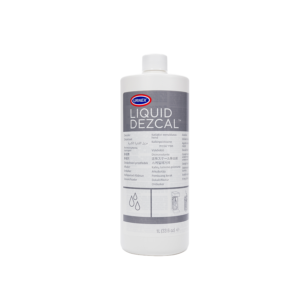 Pasquini Coffee Co. Dezcal Liquid Descaler 1L for coffee machines, gray and white label.