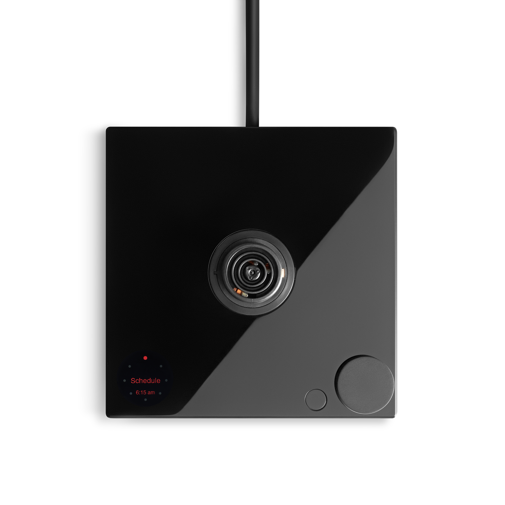 A black, square security camera with a design fit for any home barista’s coffee nook.