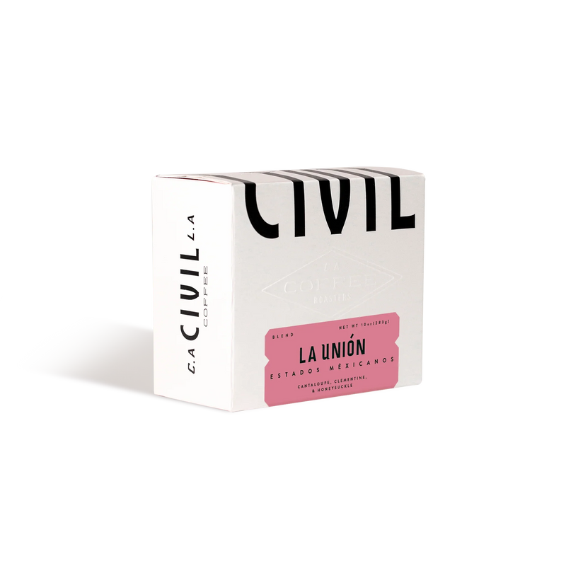 White box of La Union Blend by Civil Coffee Store on a plain background.