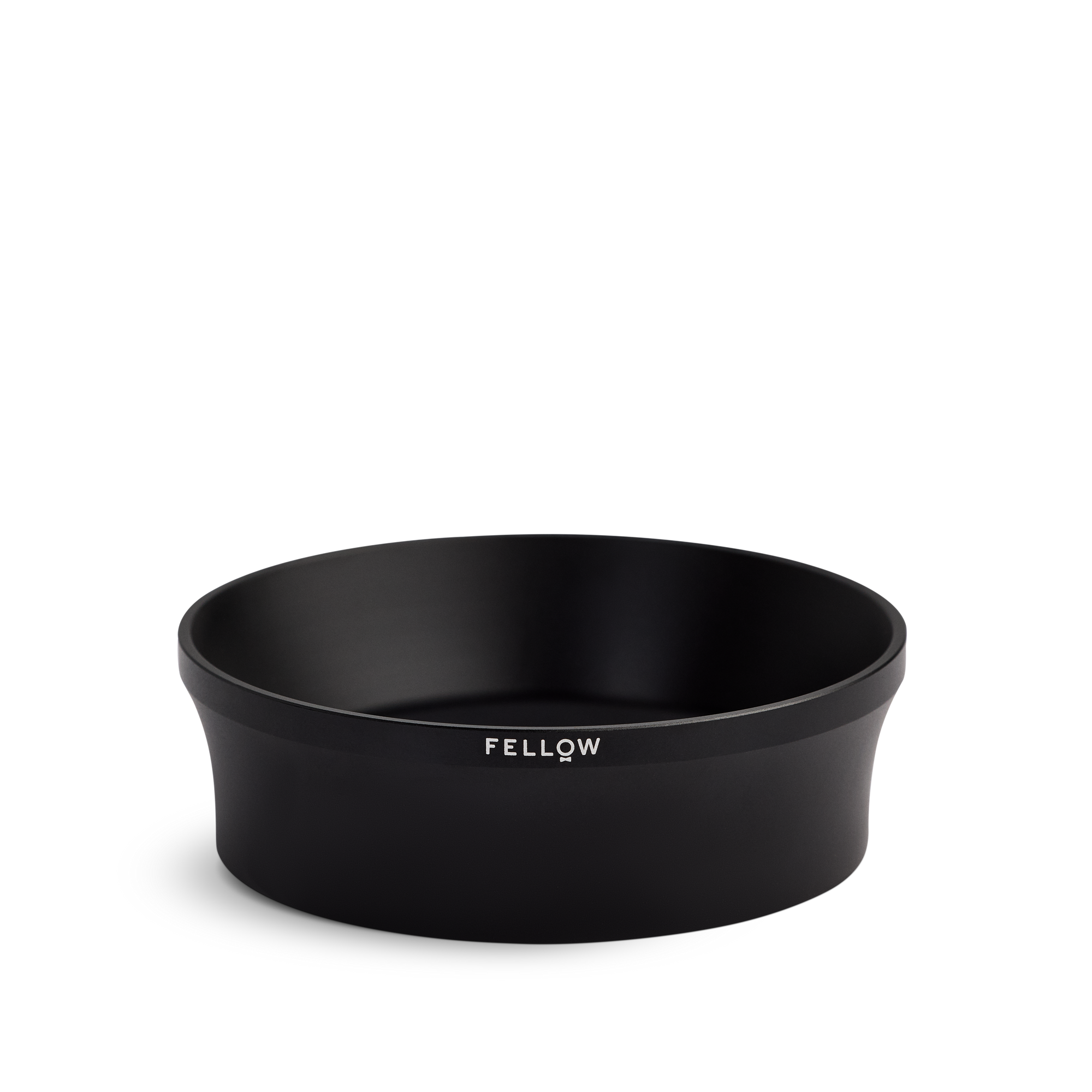 Fellow Espresso 58 mm Magnetic Dosing Funnel, black and round with logo on the side.