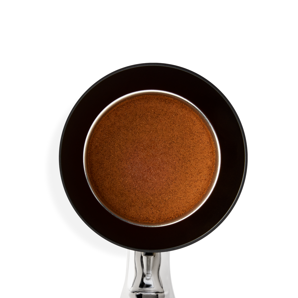Top view of Fellow Espresso 58 mm Magnetic Dosing Funnel on white background.