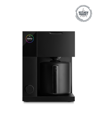 Fellow Aiden Precision Coffee Maker in matte black brews great coffee with digital display.