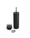 Fellow Carter 2-in-1 Chill Set: black insulated bottle with straw, extra lid, and metal ring.
