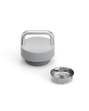 Fellow’s The Carry Lid in gray and silver with separate stainless steel filter on white background.