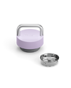 The Carry Lid by Fellow: lavender travel mug lid with silver handle and detachable filter.