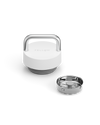 White and silver Fellow The Carry Lid with separate stainless steel bottom piece beside it.