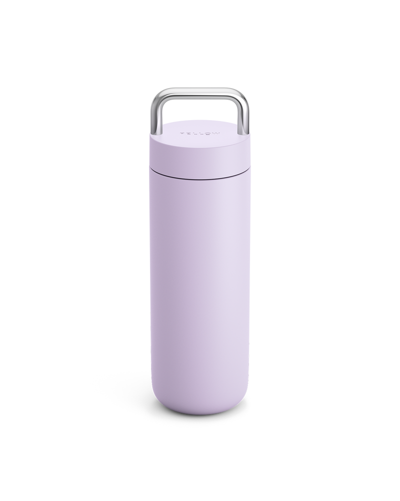 Fellow Carter Carry Water Bottle in light purple with a silver handle on white background.