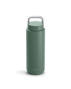 Smoke Green Carter Carry Travel Mug by Fellow with handle and logo at the bottom.