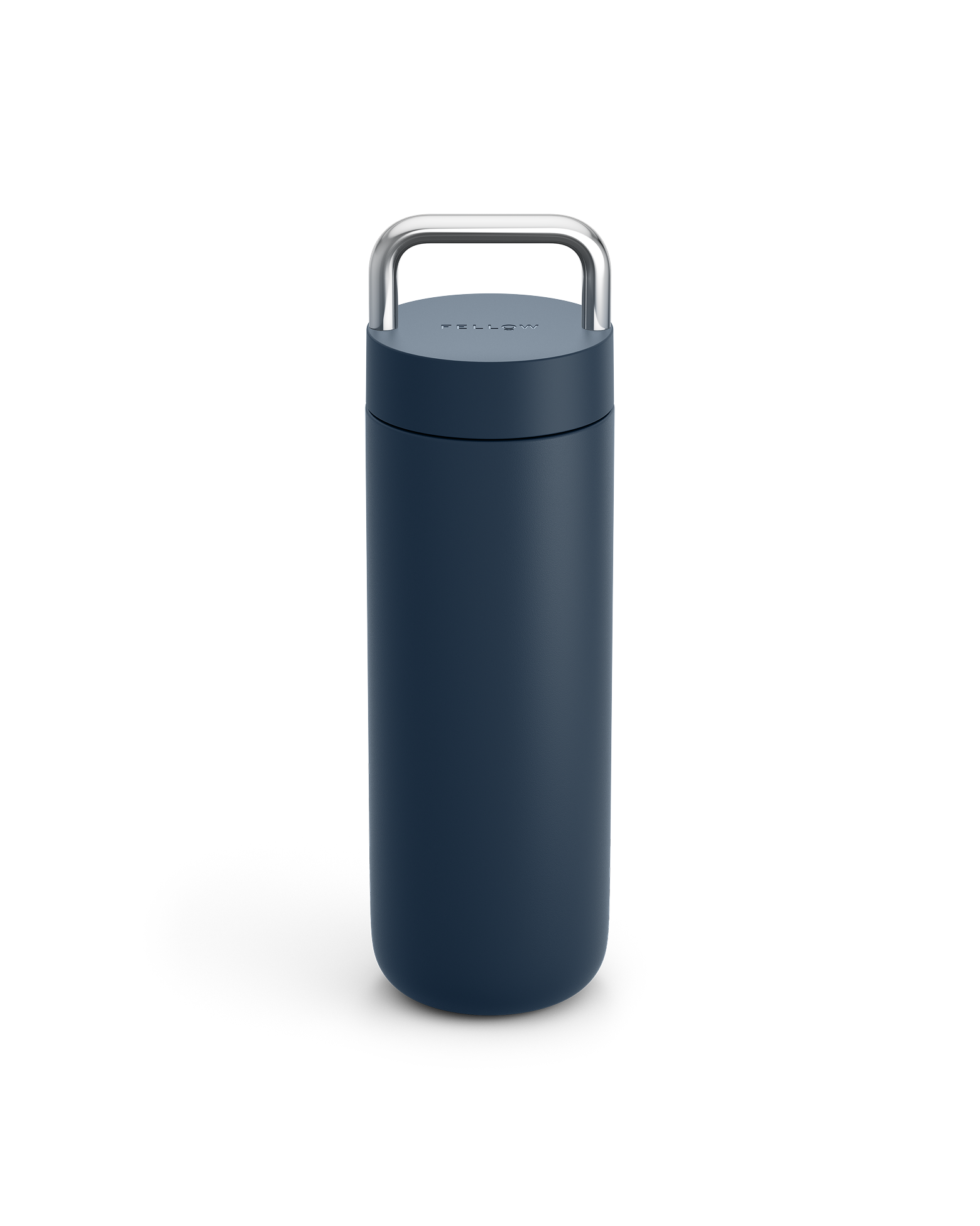 Fellow Carter Carry Travel Mug in Stone Blue with metal handle, shown on a white background.