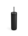 Fellow Carter Cold Tumbler in matte black with lid and straw on a plain white background.