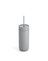 Fellow Carter Cold Tumbler, gray, with lid and straw, shown on a white background.